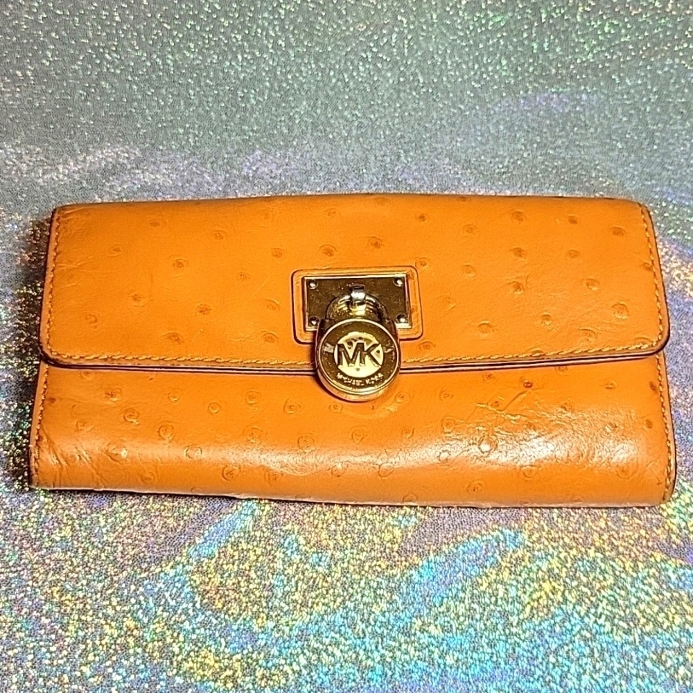 Michael Kors Brown Ostritch Embossed Leather Continental Long Wallet